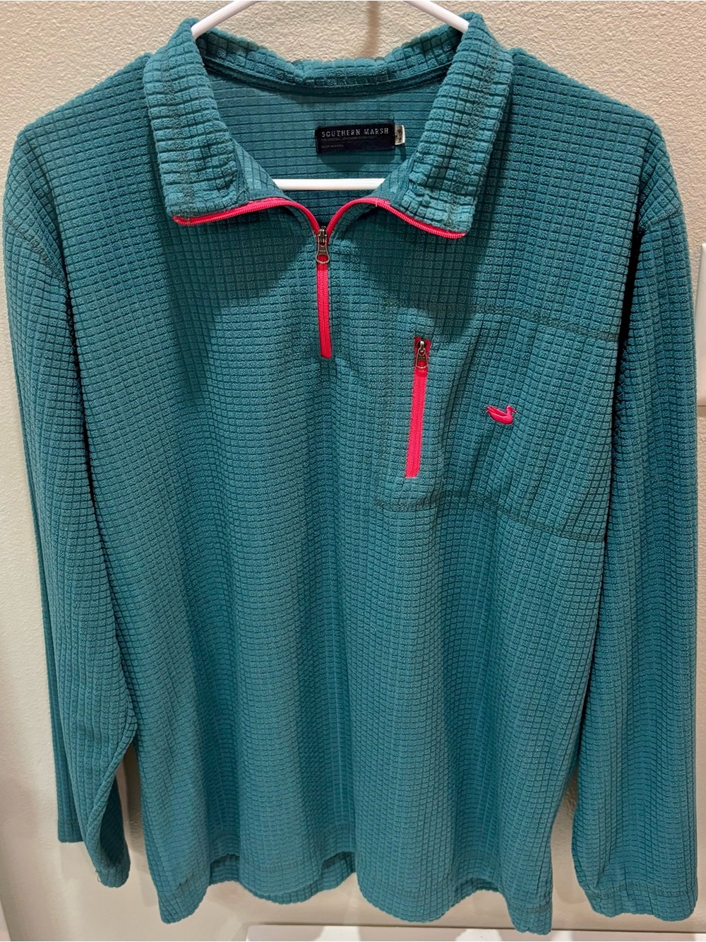 Southern Marsh Teal Waffle Quarter-Zip Pullover with Pink Accents